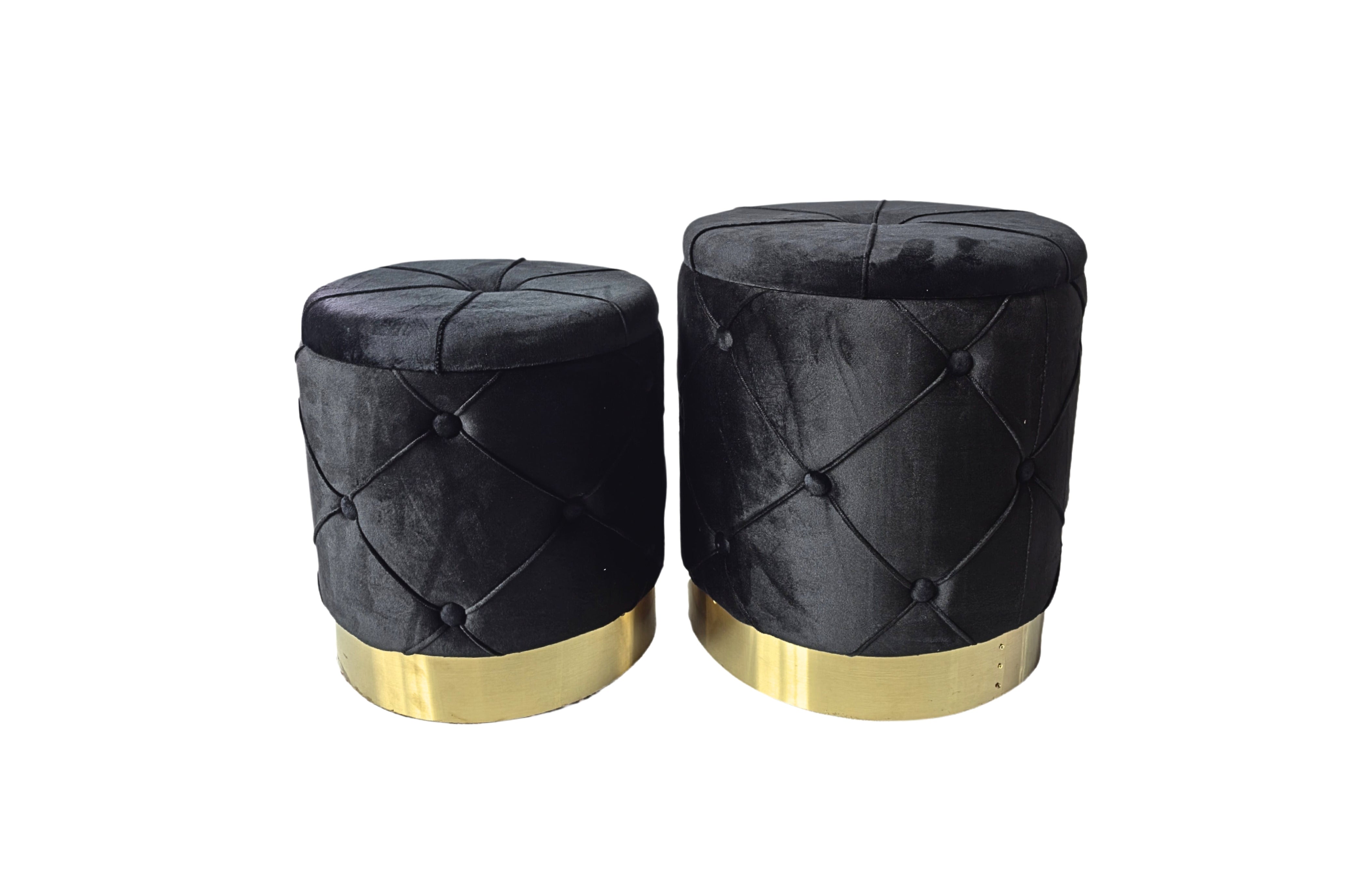 V292-OTT-AMY-BLACK-202509031620-00 Amy Storage Foot Stools Set of 2 - Black / Gold - Image 1