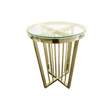 V292-ST-SER-45-BLACKBASE-CLEARGLASS-88710-00 Salina Side Table 45cm Gold Base - Clear Glass - Image 1