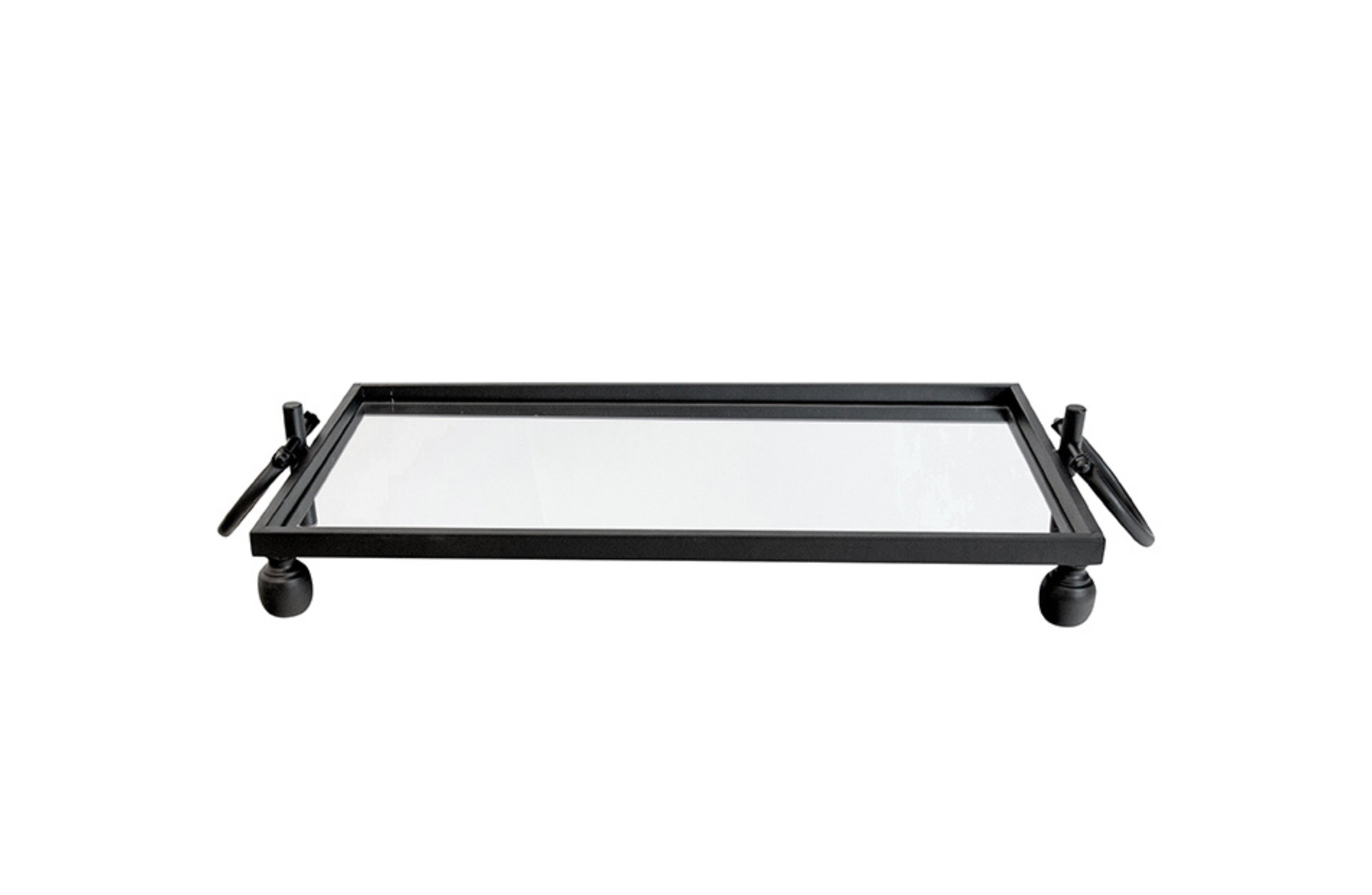 V292-T-ELIZA-SMALL-BLACK-202509031702-00 Eliza Small Rectangle Iron Mirror Tray with Handles - Black - Image 1