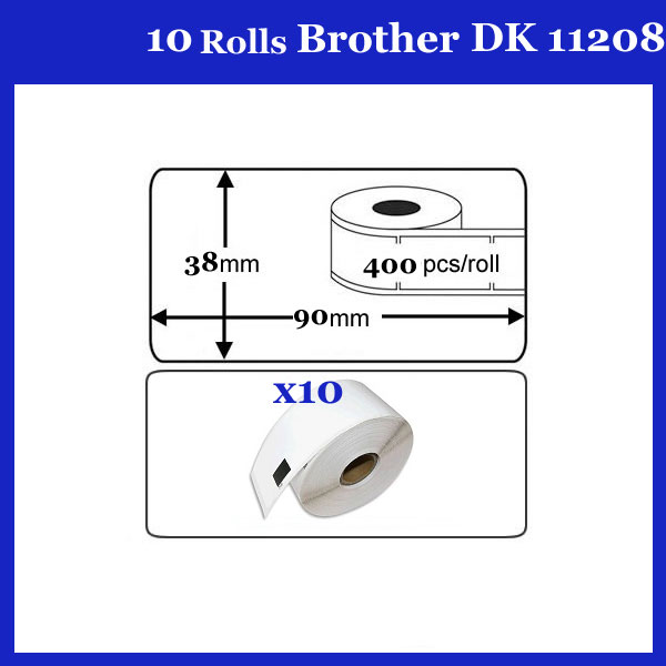 V324-10X11208-91172-00 10 Rolls DK11208 DK 11208 For Brother Large Address Thermal LABELS 38x90mm - Image 1
