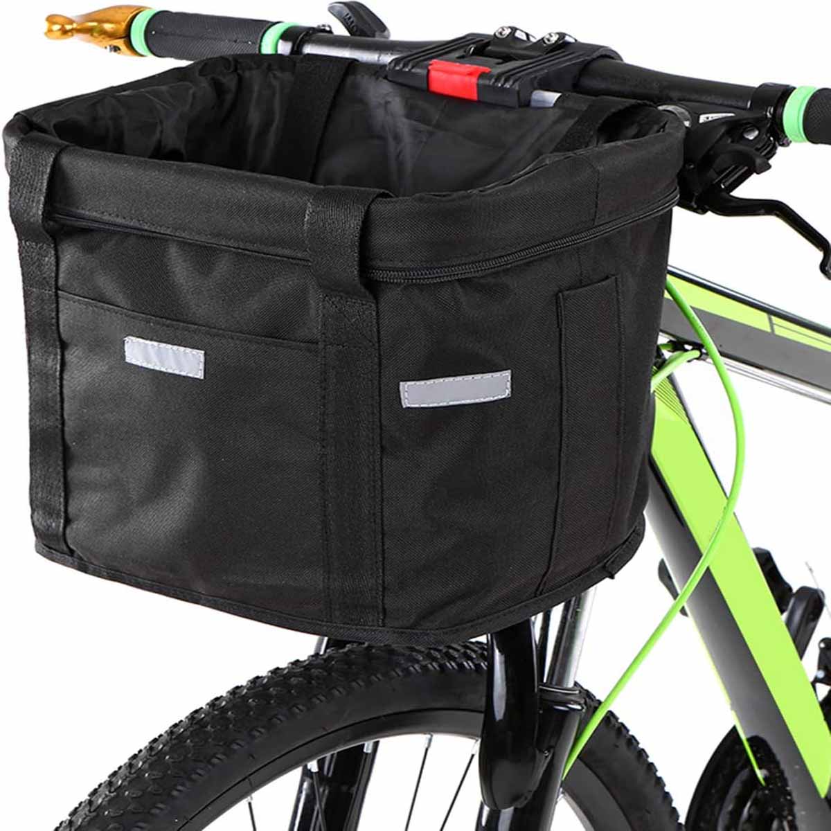 V324-BKBASKET-BK-161071-00 Bike Basket Folding Cat Dog Carrier Bicycle Handlebar Bag Quick Release Detachable Storage Basket - Image 1