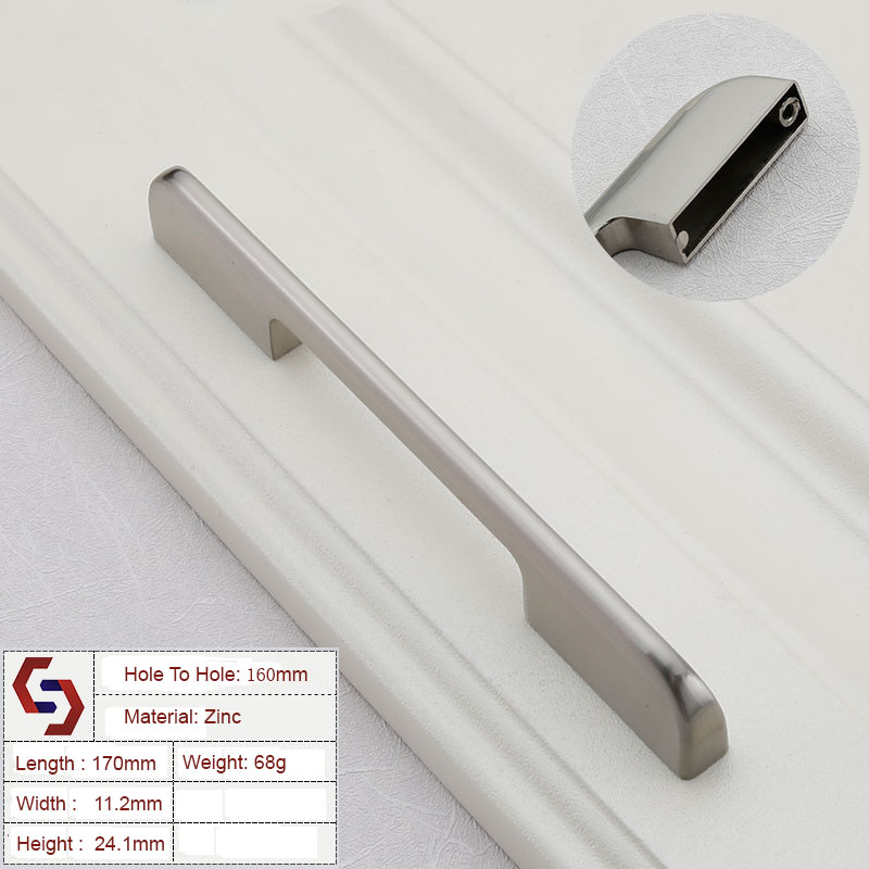 V324-BL-2019-BS-160-2019-GREY-160-00 Zinc Kitchen Cabinet Handles Drawer Bar Handle Pull brushed silver color hole to hole size 160mm - Image 1