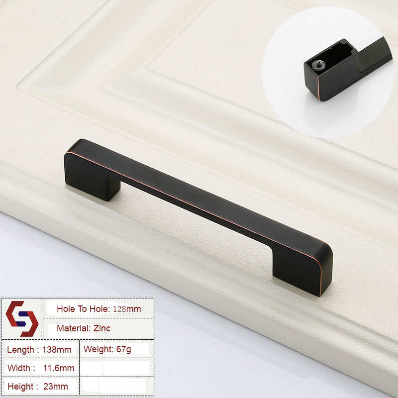 V324-BL-2354-BC-128-2354-BC-128-00 Zinc Kitchen Cabinet Handles Drawer Bar Handle Pull black+copper color hole to hole size 128mm - Image 1
