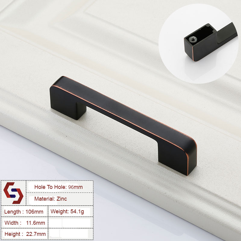 V324-BL-2354-BC-96-2354-BC-96-00 Zinc Kitchen Cabinet Handles Drawer Bar Handle Pull black+copper color hole to hole size 96mm - Image 1