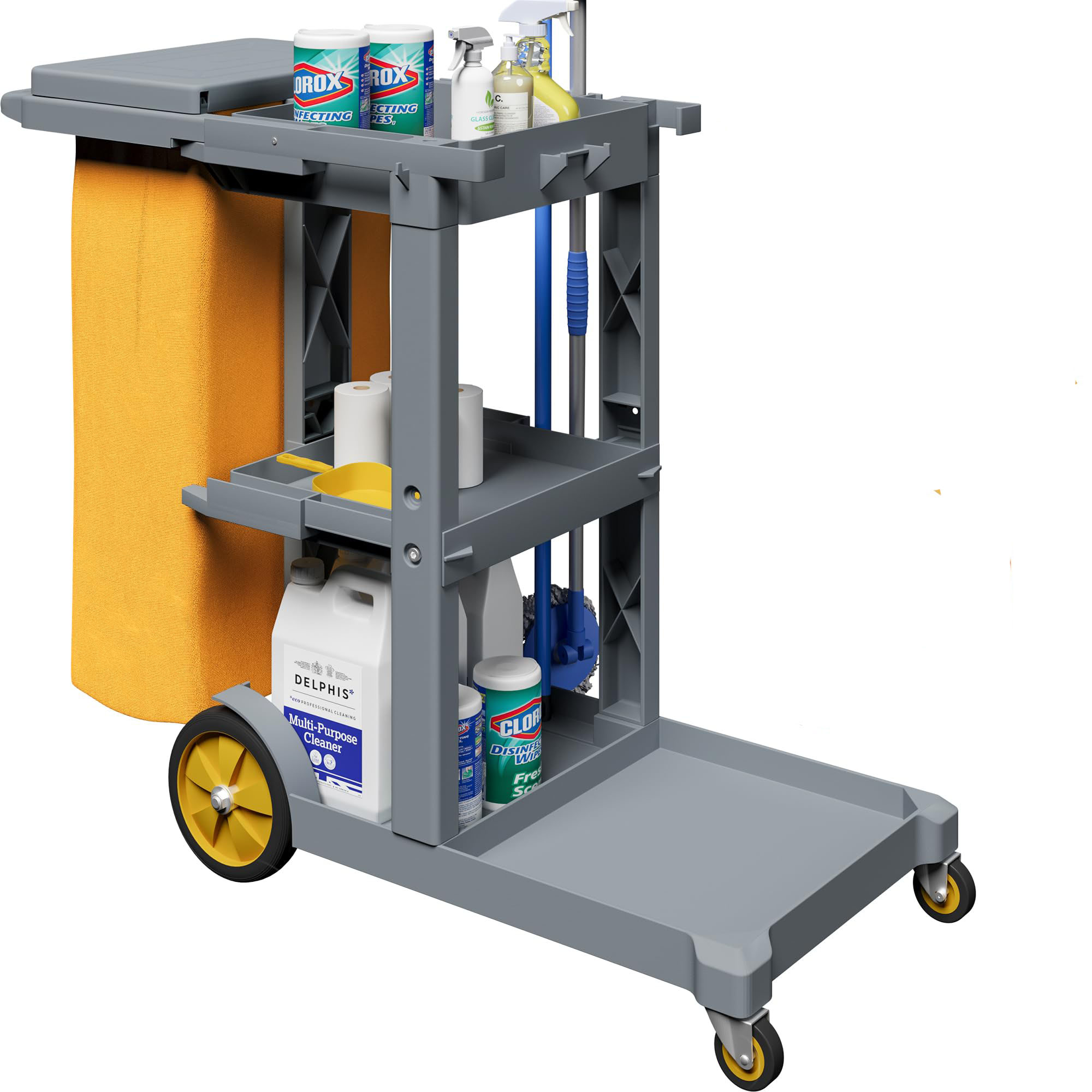Version 1.0.0 Commercial Hotel Restaurant Cleaning Cart 3-Shelf Commercial Janitorial Cart Housekeeping Cart - Image 1