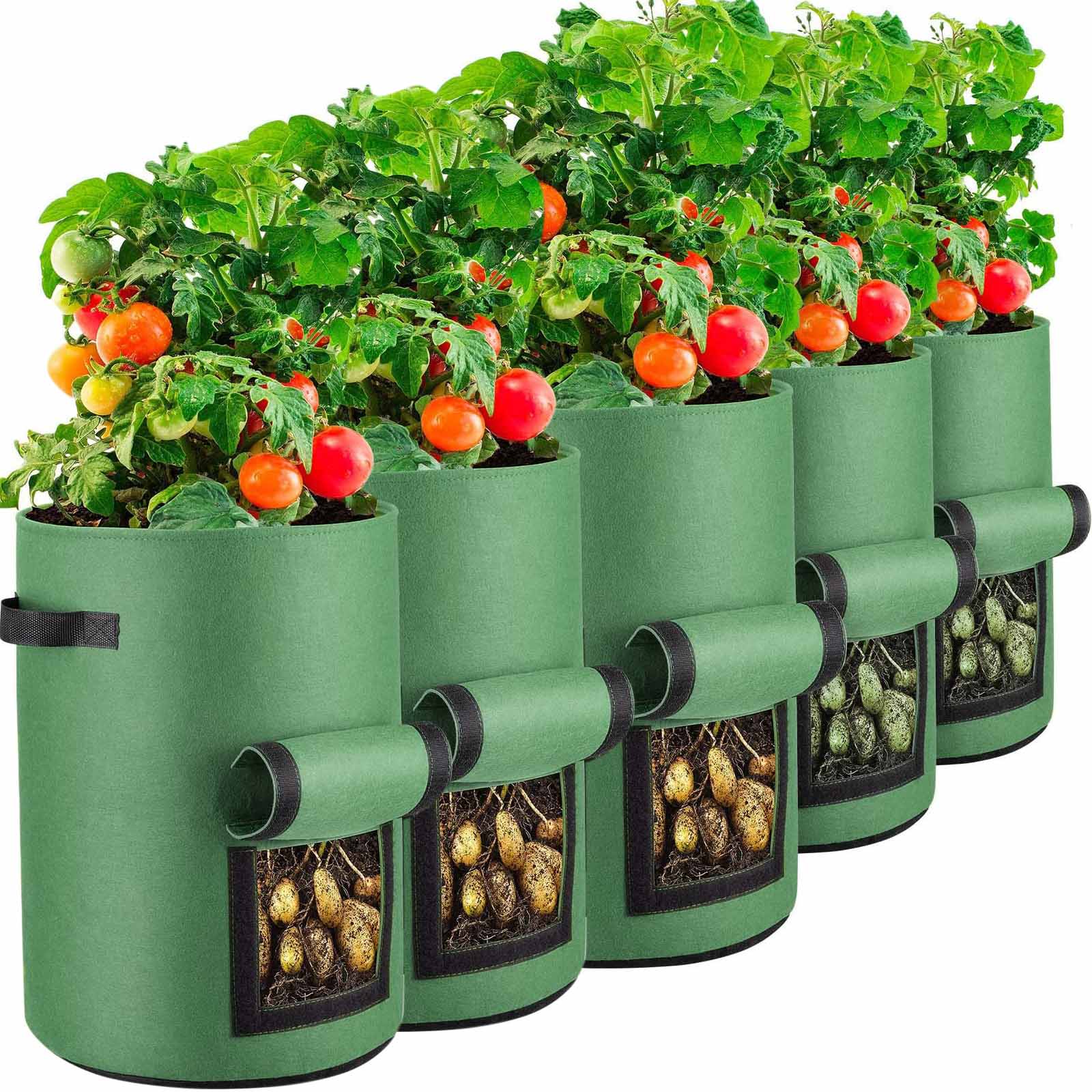 V324-GD-5XPOGROWBG7G-69570-00 5-Pack 5 Gallons Plant Grow Bag Potato Container Pots with Handles Garden Planter - Image 1