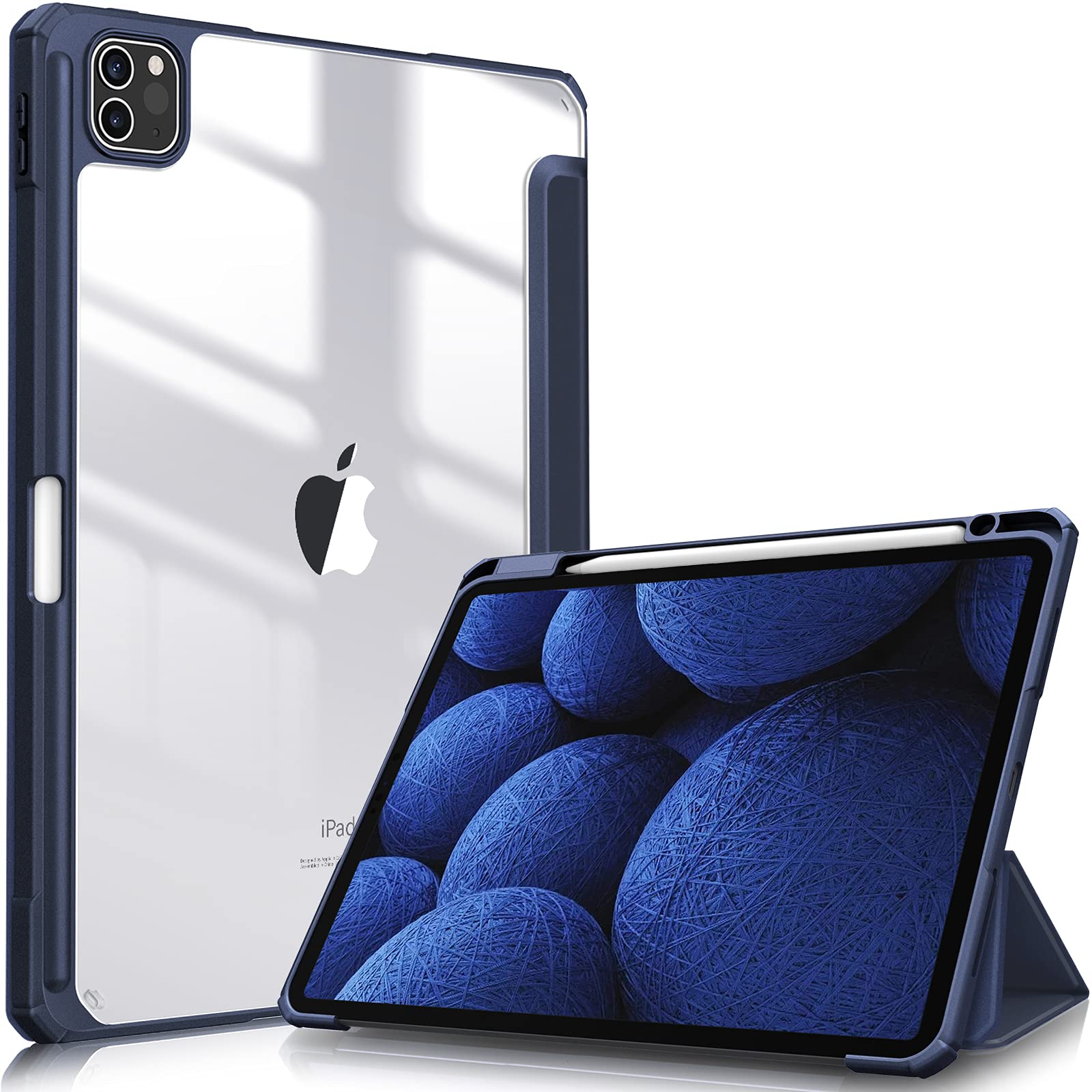 V324-IP11-TPUCLE-DB-130976-00 iPad Pro 11 Inch 2020-2022 Soft Tpu Smart Premium Case Auto Sleep Wake Stand Clear Cover Pencil holder navy blue - Image 1