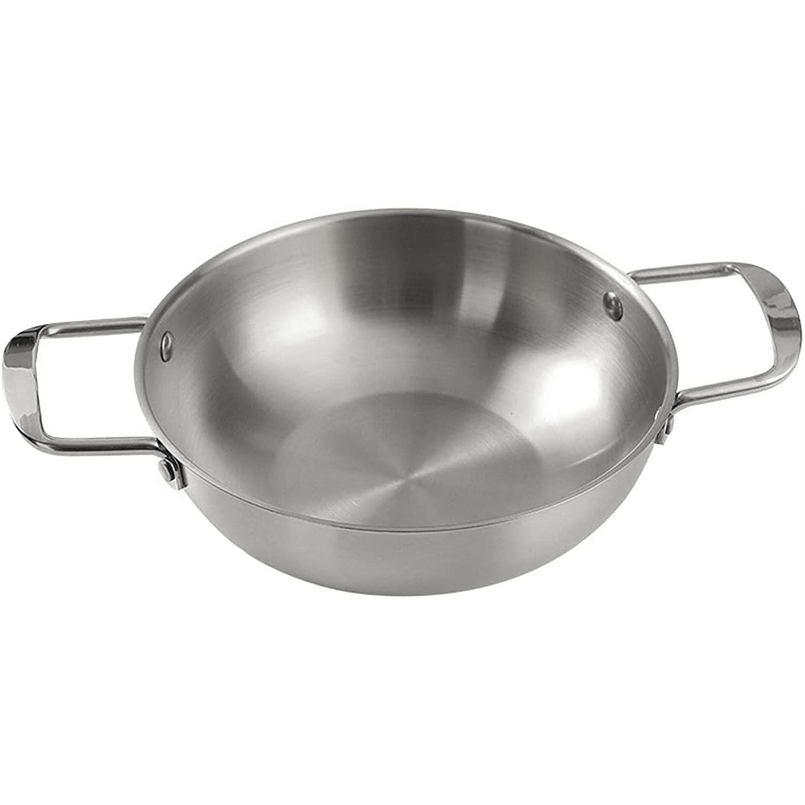 V324-PPANRDSI-26CM-Paella-Pan-Silver-26cm-1-00 26cm seafood Silver Paella Pan with Riveted Chrome Plated Handles Dishwasher Safe - Image 1
