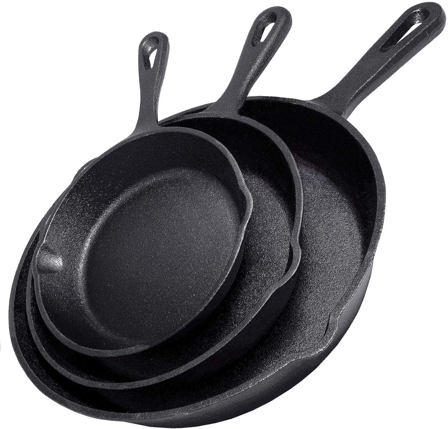 V324-TSD-FRPANSET-130943-00 Cast Iron Skillet Cookware 3-Piece Set Chef Quality Pre-Seasoned Pan 10" 8" 6" Pans - Image 1
