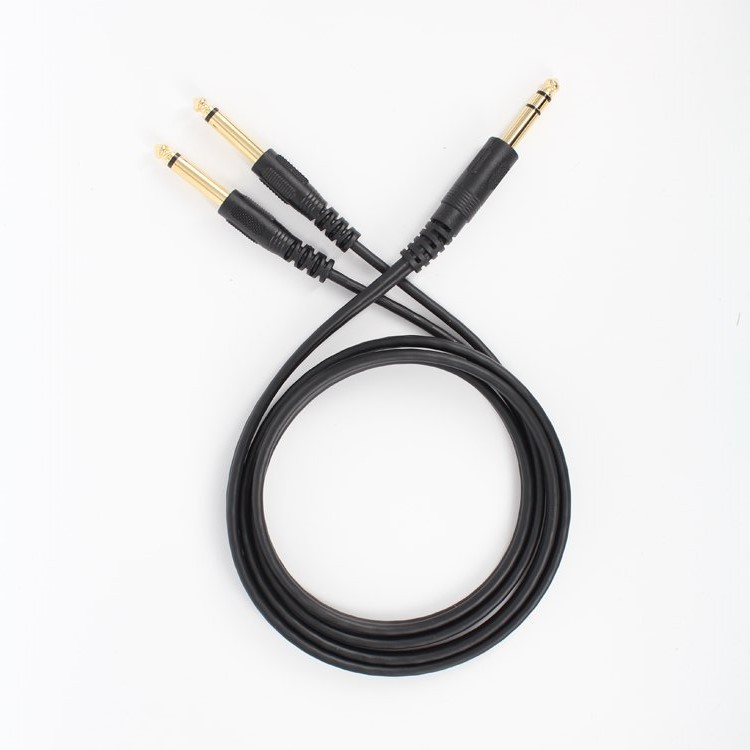 V324-YPX054-YPX054-00 1.5m Gold Plated 6.35mm Male to 2x 6.35mm Male Mono Y Splitter Audio Cable - Image 1