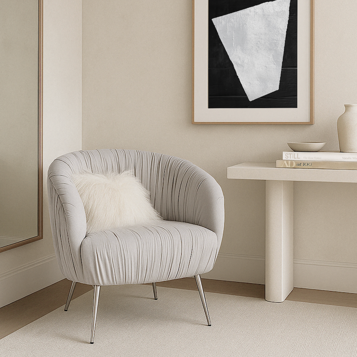 V355-IA-AC-VG-202506251131-00 Interior Ave - Vespa Pleated Velvet Accent Chair – Pearl Grey - Image 1