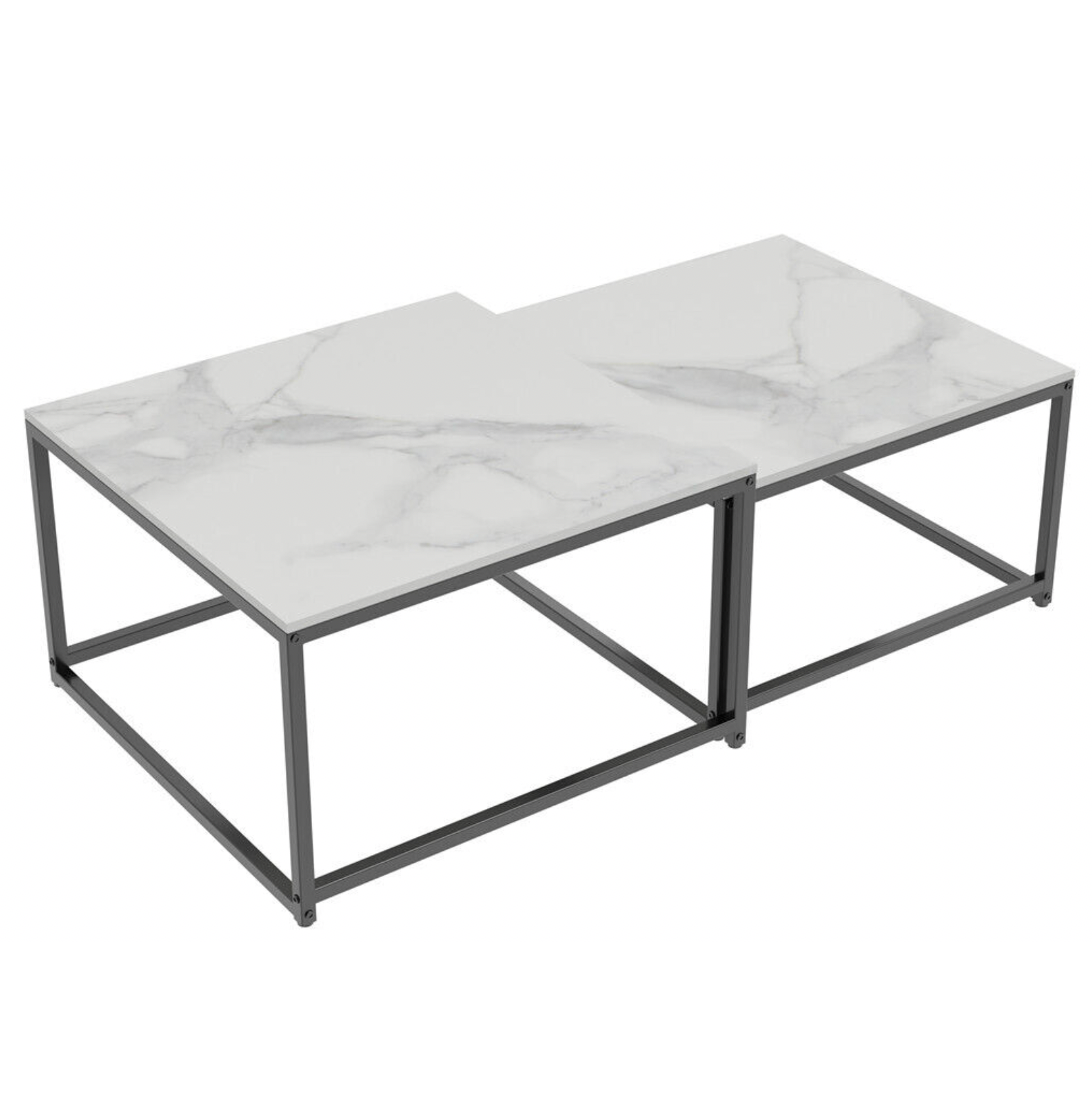 V355-IA-CT15-MB-183456-00 Interior Ave - Ciest Square Nested Coffee Table Set - White Marble Stone - Image 1