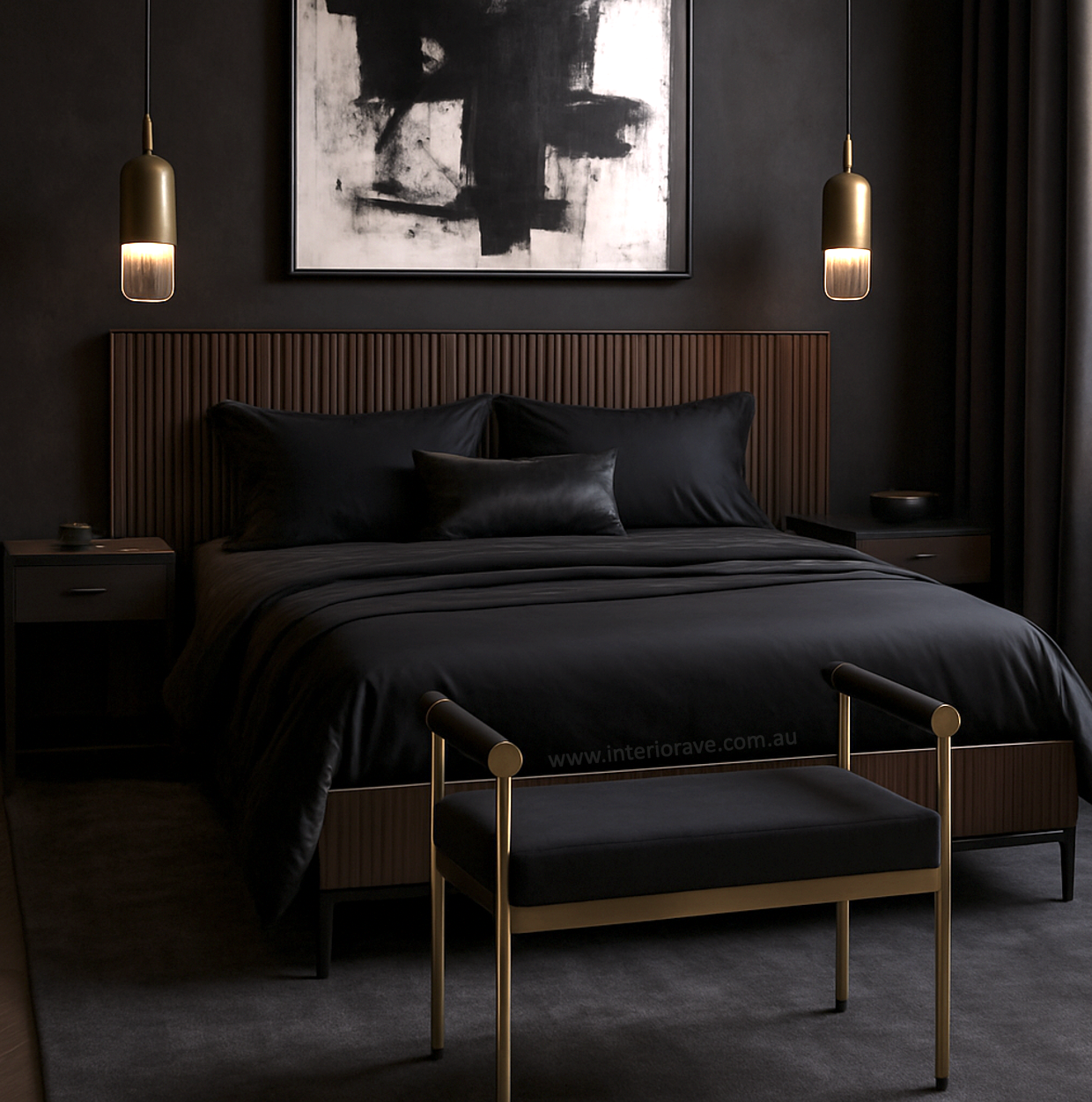 V355-IA-O7-B-202504291713-00 Interior Ave - Cuba Velvet Vanity Stool - Black - Image 1