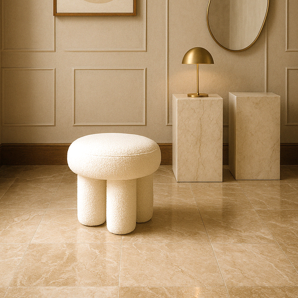 V355-IA-O9-W-202506241212-00 Interior Ave - Bentley Boucle Ottoman – White - Image 1