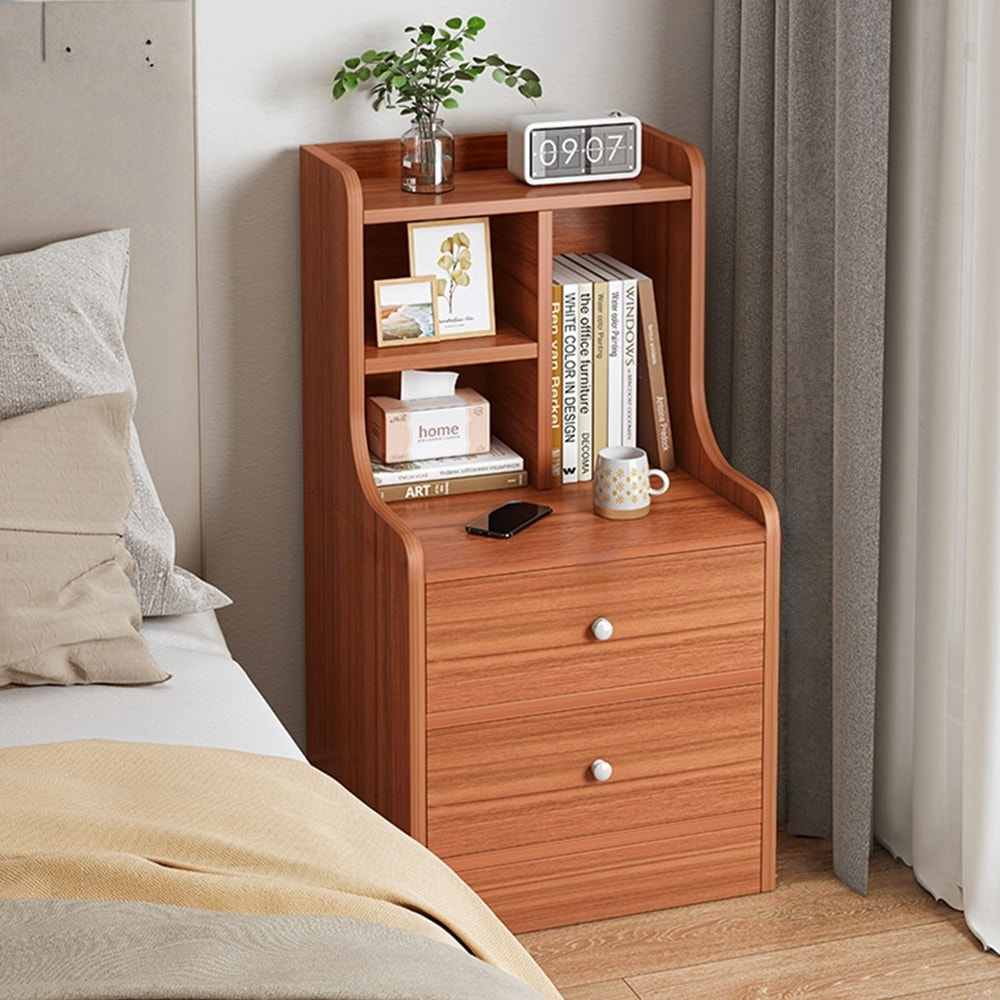 V360-ZC-FNBT0040-2D-BN-47-202506191340-00 Classic Nightstand Multi-Compartment Storage Reddish-Brown Wood Grain 70cm - Image 1