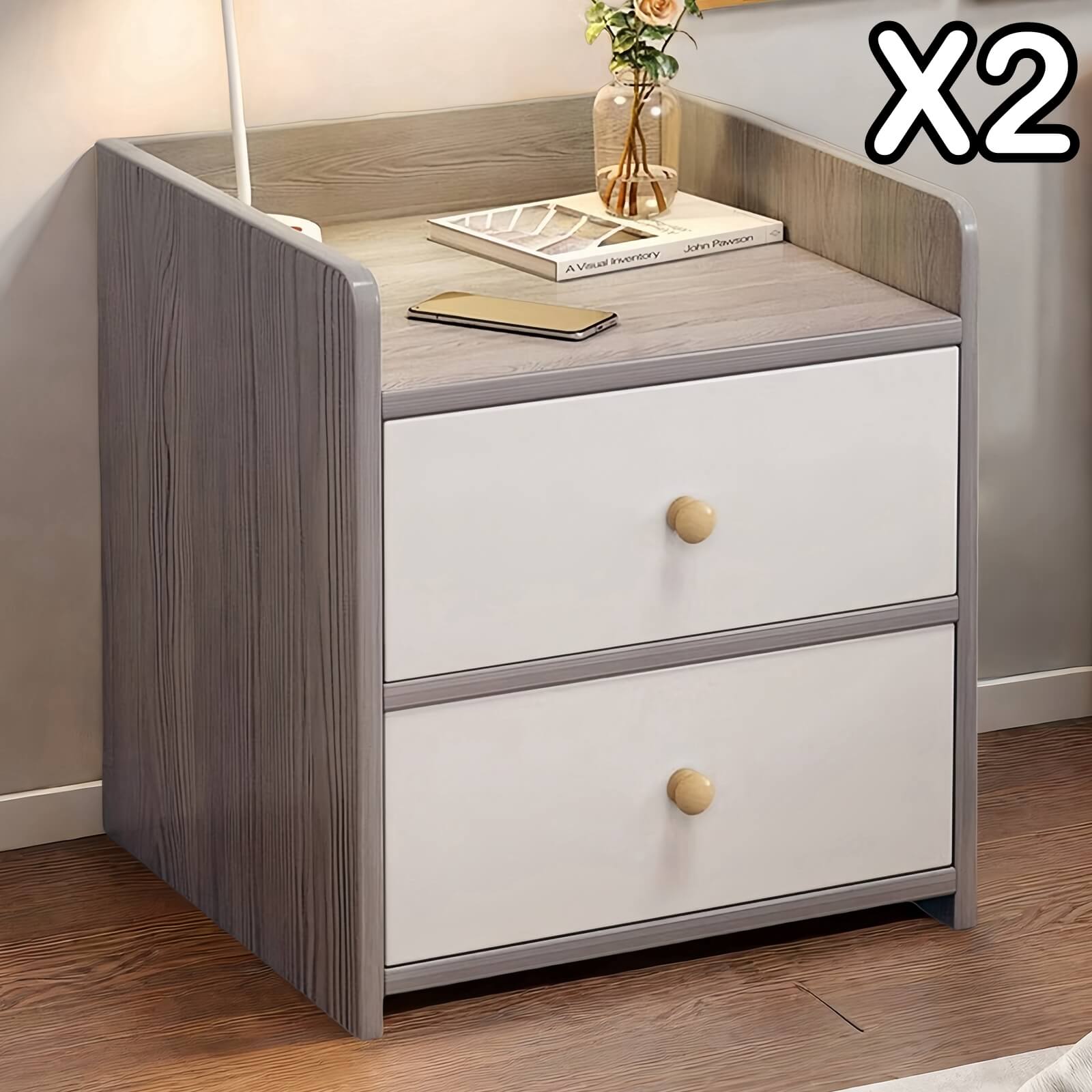 V360-ZC-FNBT0069-GYWT-2D-47X2-202506191413-00 2x Modern bedside table with drawers, minimalist design, bedroom furniture - Image 1