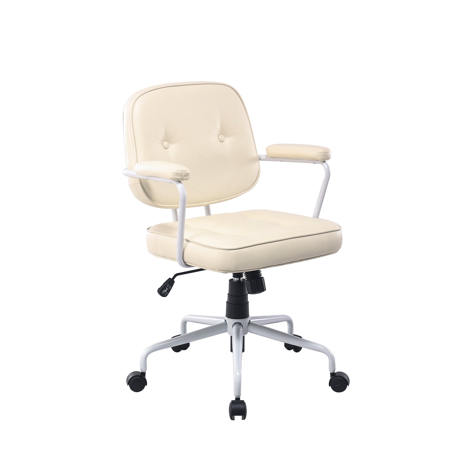 V369-HC-0025-WHITE-FRAME-89140-00 Louise White Frame Faux Leather Home Office Chair in Beige - Image 1