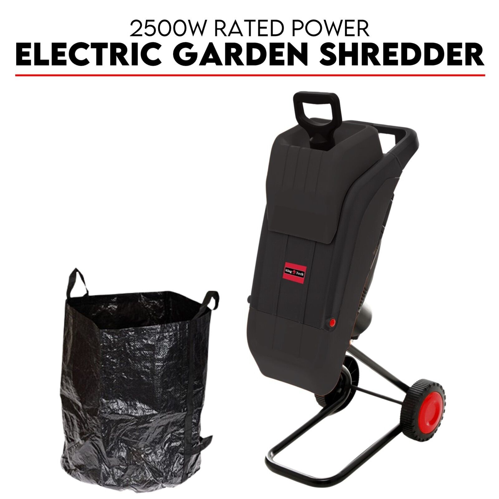 V379-ELCTRCHP025001-185835-00 2500W Electric Garden Mulcher Shredder Portable Wood Chipper on Wheels w/ bag - Image 1