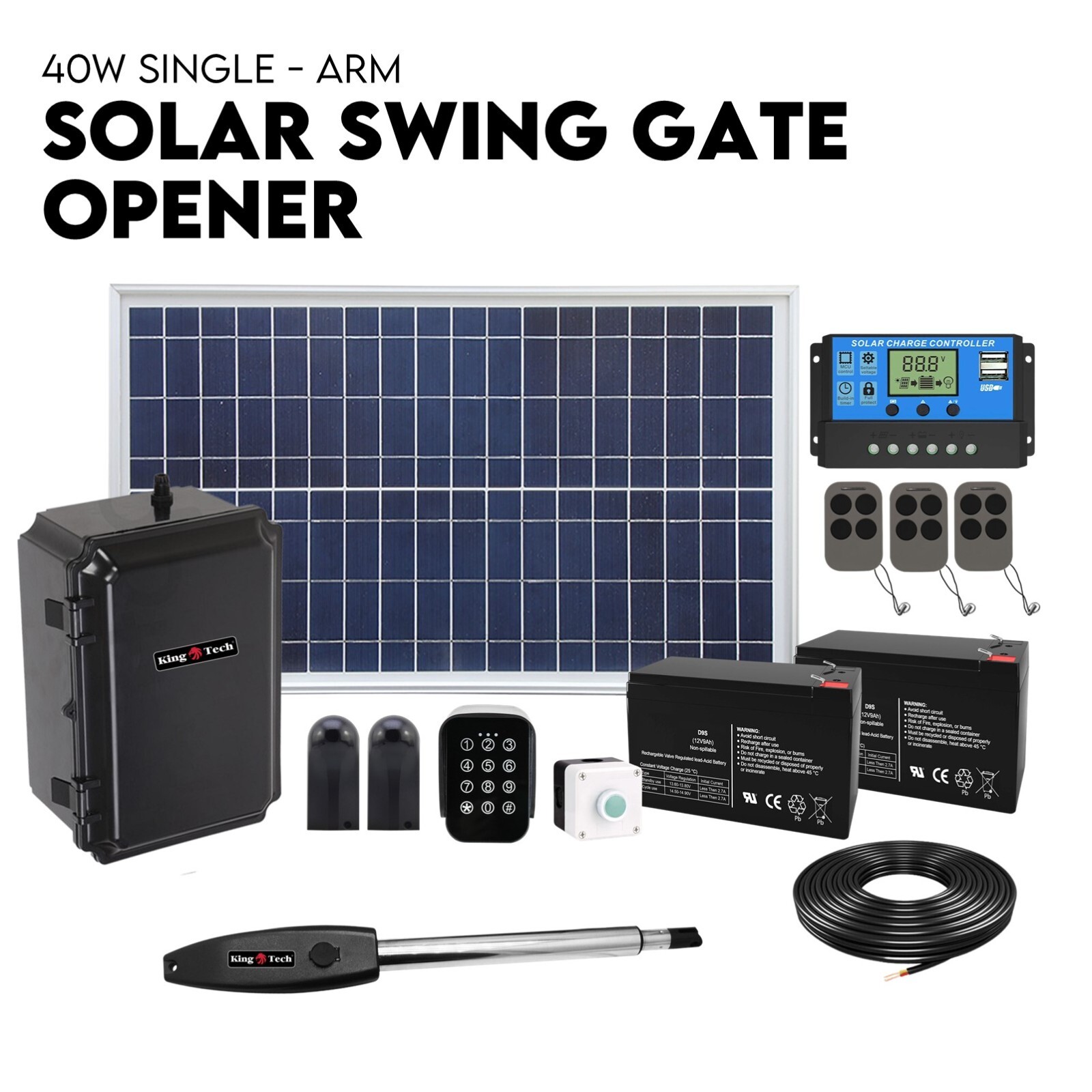 V379-SNGLSOLARSET05-202506181110-00 Swing Gate Opener Automatic Full Solar Power Kit Remote Control - Image 1