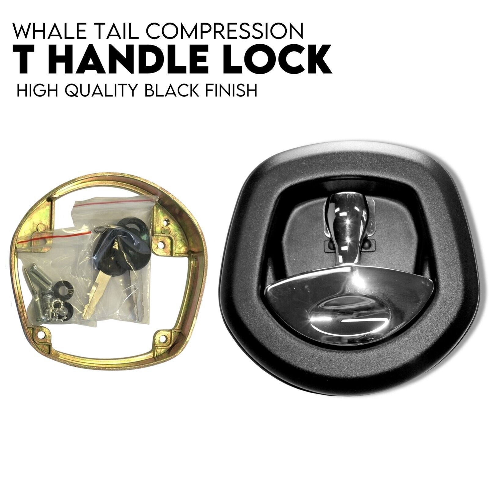 V379-TLOCKBCH003006-83961-00 Whale Tail T Handle Lock Latch Compression Lock Trailer Toolbox Black Chrome - Image 1
