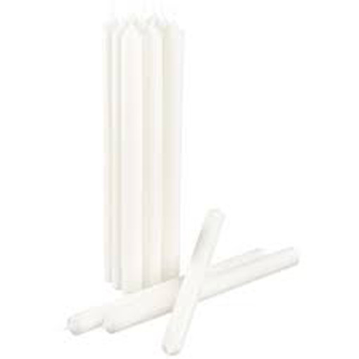 V382-10WAXTAPER-65352-00 10 pack white wax 20cm taper church house vigil candleabra candle 2CM WIDE - Image 1