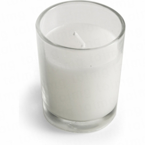 V382-20CLEAR-GLASS-WHITE-WAX-143934-00 20 White Wax Clear Glass Holder Votive Candle - Wedding Event Centrepiece Table Decoration - Image 1