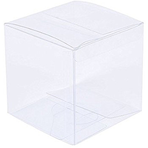 V382-50PVC6X6X6-144311-00 50 Pack of 6cm Clear PVC Plastic Folding Packaging Small rectangle/square Boxes for Wedding Jewelry Gift Party Favor Model Candy Chocolate Soap Box - Image 1