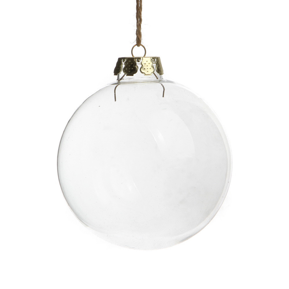 V382-BAUBLE10CMX10-144469-00 10 x Glass Bauble 10cm Diameter Round Clear with Silver Cap - table or tree centrepice personal memory theme craft gift - Image 1