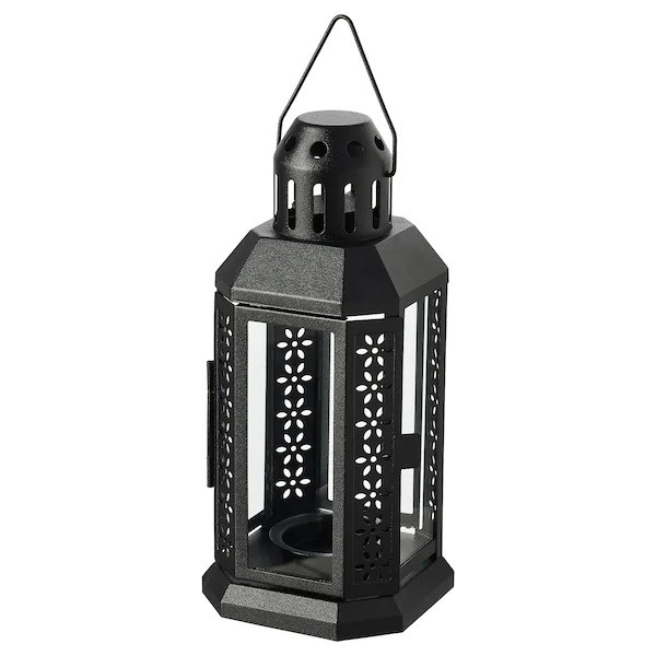 V382-BLACKLANTERN-71850-01 Black Metal Miners Lantern Summer Wedding Home Party Room Balconey Deck Decoration 21cm Tealight Candle - Image 1