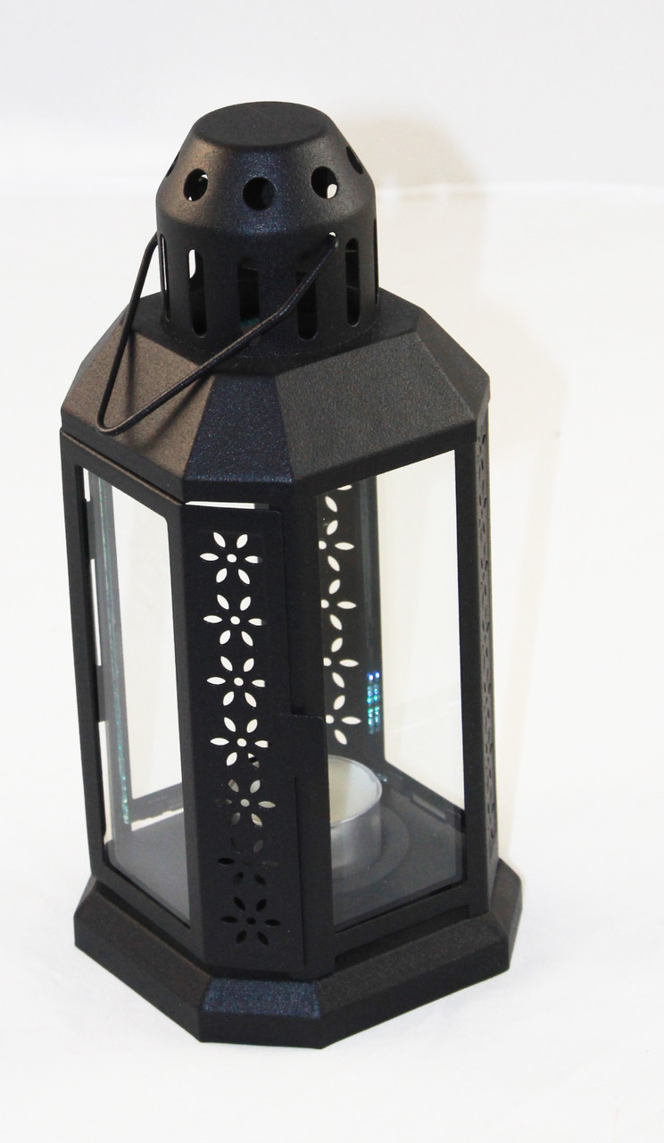 V382-BLACKLANTERN10-144409-00 10 Pack of Black Metal Miners Lantern Summer Wedding Home Party Room Balconey Deck Decoration 21cm Tealight Candle - Image 1
