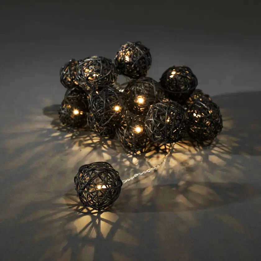 V382-BLACKRATTBALLBATT20-202504040940-00 1 Set of Black 5cm Rattan Cane 20 Ball Battery Powered 3m String Lights Christmas Gift Home Wedding Party Bedroom Decoration Table Centrepiece - Image 1