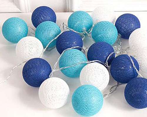 V382-BLUEBALLBATT20-68319-00 1 Set of 20 LED Blue 5cm Cotton Ball Battery Powered String Lights Christmas Gift Home Wedding Party Boys Bedroom Decoration Indoor Table Centrepiece - Image 1