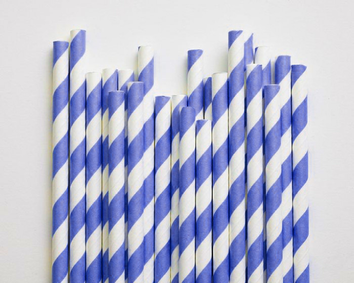 V382-BLUESTRAW1000-144486-00 1000 Bulk Wholesale Pack Blue White Drinking Straws Biodegradable Eco Paper Birthday Party Event Bistro Bar Cafe Take Away - Image 1