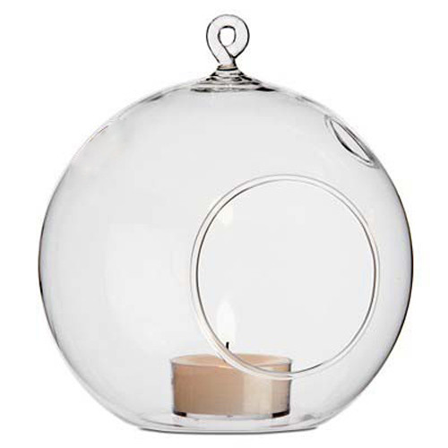 V382-CLRBALL10CMX50-144471-00 50 Wholesale Lot of Hanging Clear Glass Ball Tealight Candle Holder - 10cm Diameter / High - Wedding Globe Decoration Terrarium Succulent Plant Mini Garden Holder Decor Craft Gift - Image 1