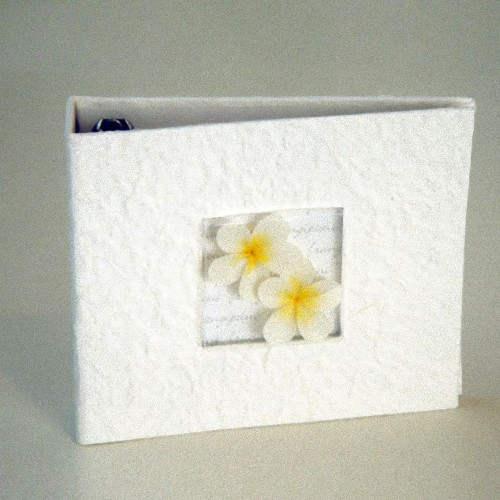 V382-FRANGICDALBUM-71847-00 Frangipani DVD CD Disc Storage Album Cream Mulberry paper with Frangipani's - Holds 20 Discs - Image 1