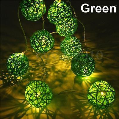 V382-GREENRATTBALLBATT20-202504040940-00 1 Set of Green 5cm Rattan Cane 20 Ball Battery Powered 3m String Lights Christmas Gift Home Wedding Party Bedroom Decoration Table Centrepiece - Image 1