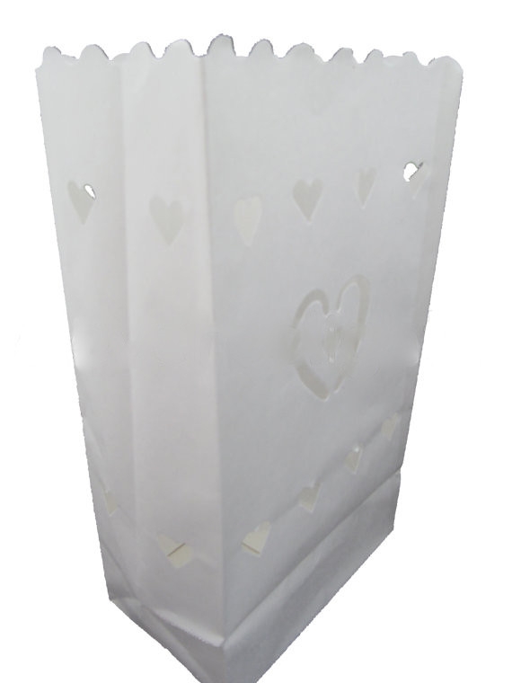 V382-HNHLUM100-202503040853-00 100 Pack White Heart in a Heart Luminary Paper Candle Tea Light Lantern Bags Wedding Garden Anniversary Birthday Night Decorations Evening Party - Image 1