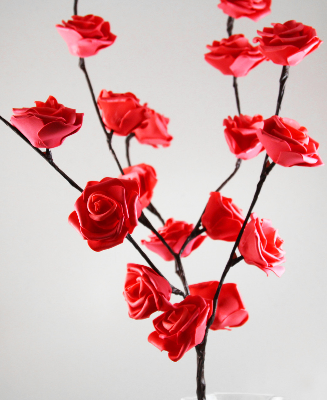 V382-REDROSESTEMBATT-68309-00 1 Set of 50cm H 20 LED Red Rose Tree Branch Stem Fairy Light Wedding Event Party Function Table Vase Centrepiece Decoration - Image 1