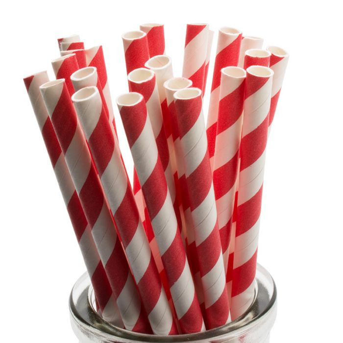V382-REDSTRAW200-144492-00 200 Pack Red White Drinking Straws Biodegradable Eco Paper Birthday Party Event Bistro Bar Cafe Take Away - Image 1