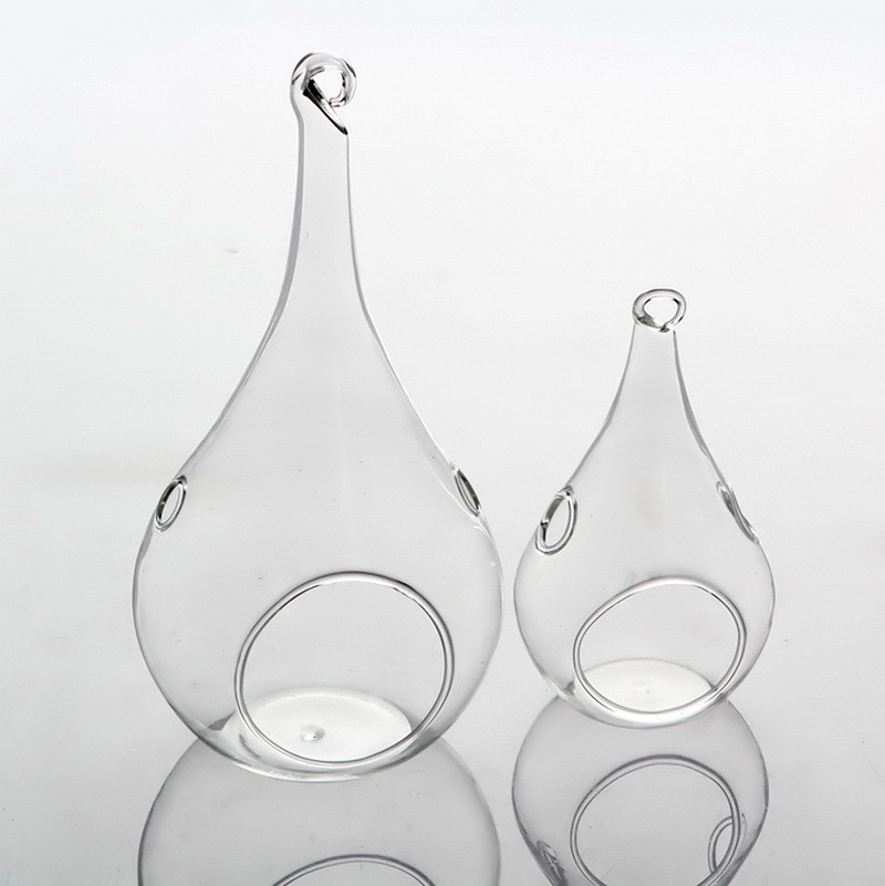V382-TRDRPLGEX10-144479-00 10 Pack of Hanging Clear Glass Tealight Candle Holder Tear Drop Pear Hour Glass Shape - 20cm High Terrarium Plant Mini Garden Holder Decoration Craft Gift - Image 1