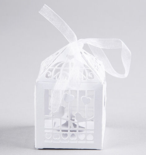 V382-WHDOVEBOX50-144408-00 50 Piece Pack - White Dove Bird Heart Wedding Bomboniere Favor Lolly Gift Card Box - Image 1