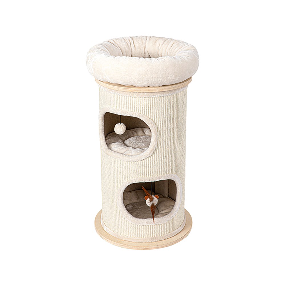 V390-2504S-202507030915-00 HONEYPOTCAT Cosy Sisal Barrel With Plush Top - Compact 89cm - Image 1