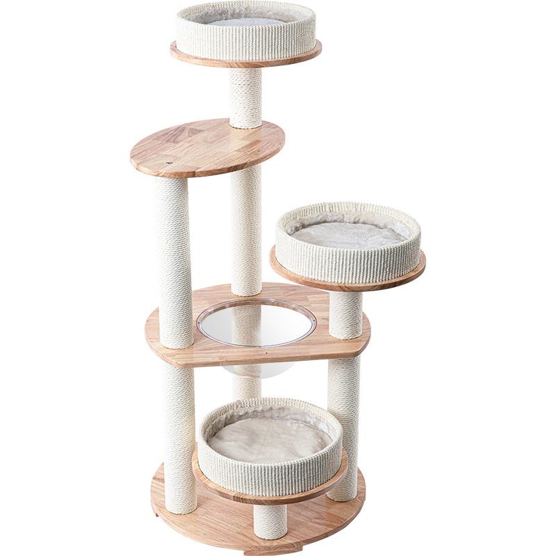 V390-AG221122PRO-202507030910-00 HONEYPOTCAT MZ Simple Joy Wood Cat Tower - Triple Charm 131cm - Image 1