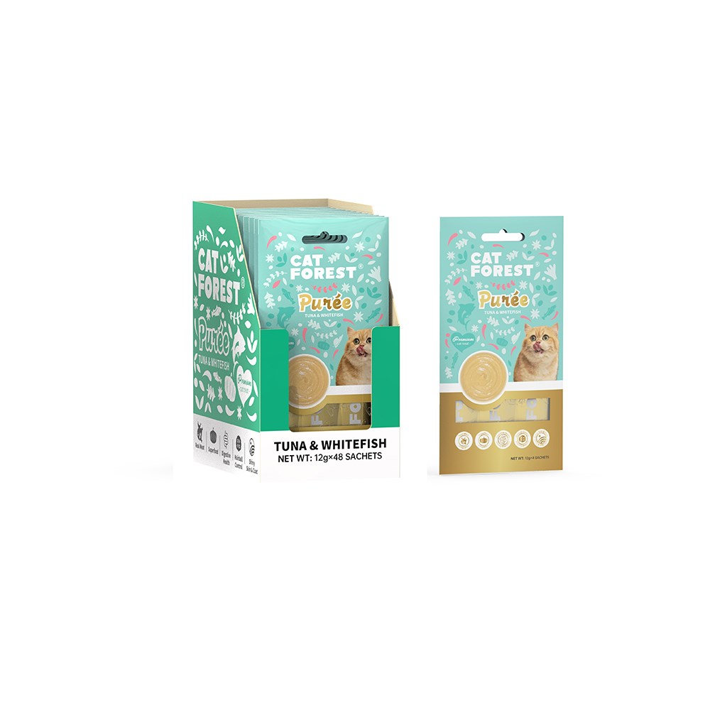 V390-CF0463-95591-00 CAT FOREST Puree Tuna With Whitefish Cat Treats 12g x 48 - Image 1