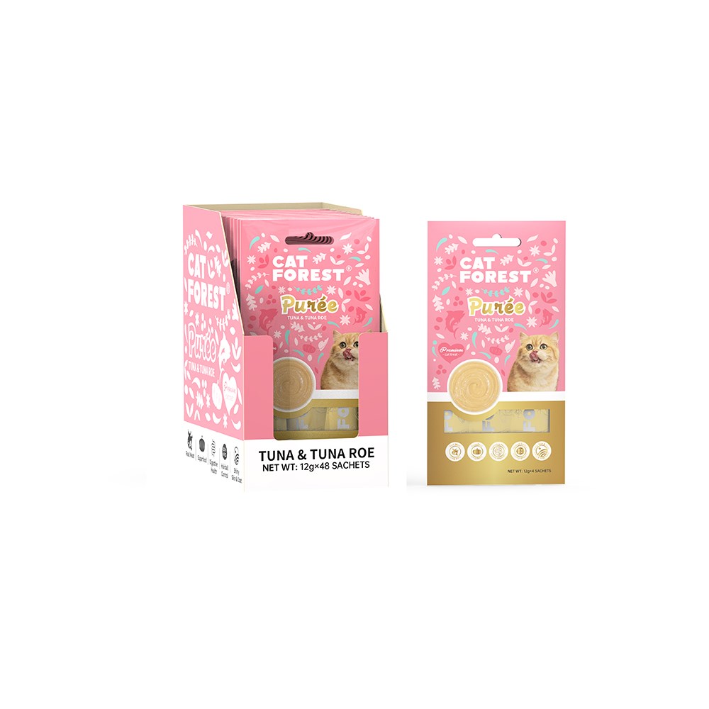 V390-CF0470-95596-00 CAT FOREST Puree Tuna With Tuna Roe Cat Treats 12g x 48 - Image 1