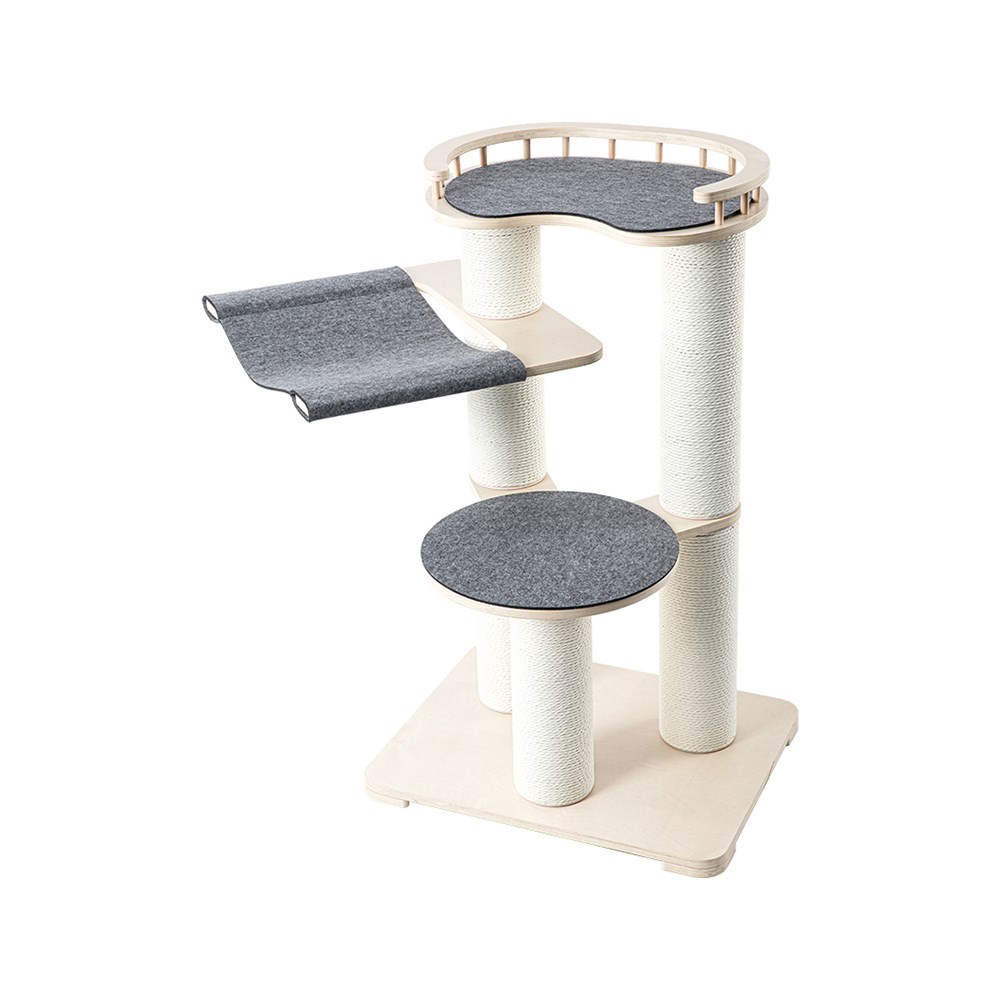 V390-DE190360-202507030904-00 HONEYPOTCAT Leisure Loft With Hammock & Scratch Post - Gray Felt - 127cm - Image 1