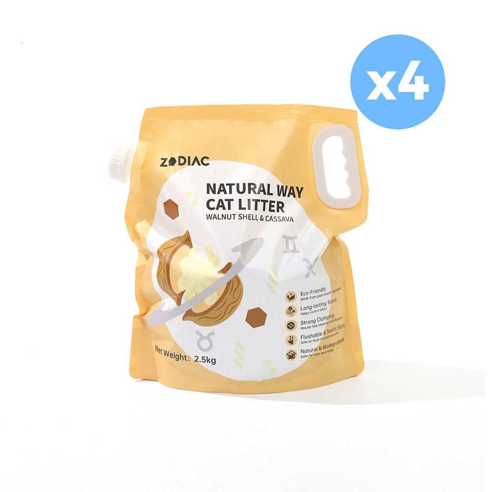 V390-ZL0239-4-84305-00 ZODIAC Natural Way Walnut Shell & Cassava Cat Litter 2.5Kgx4 - Image 1