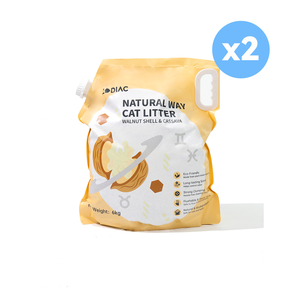 V390-ZL0253-2-84306-00 ZODIAC Natural Way Walnut Shell & Cassava Cat Litter 6Kgx2 - Image 1
