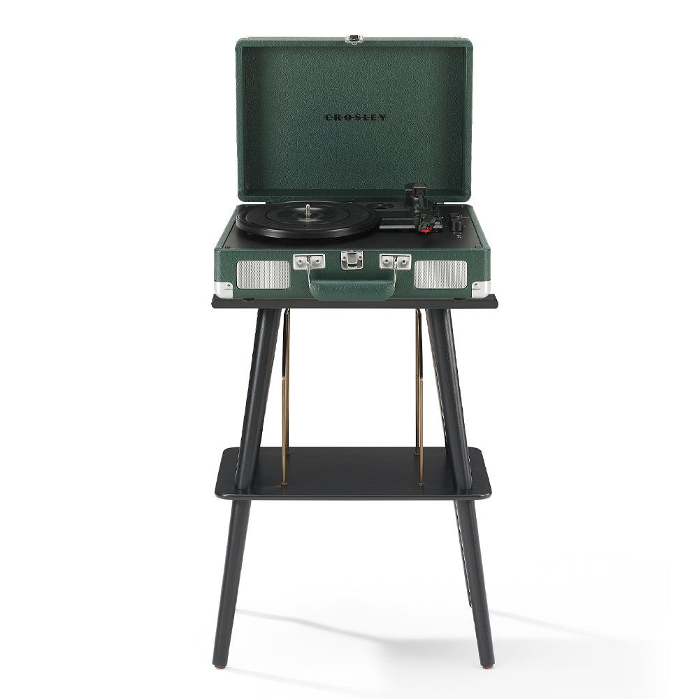 V398-CR8005FST-EM4-202506051206-00 Crosley Cruiser Bluetooth Portable Turntable - Emerald Green + Crosley Entertainment Stand Bundle - Image 1