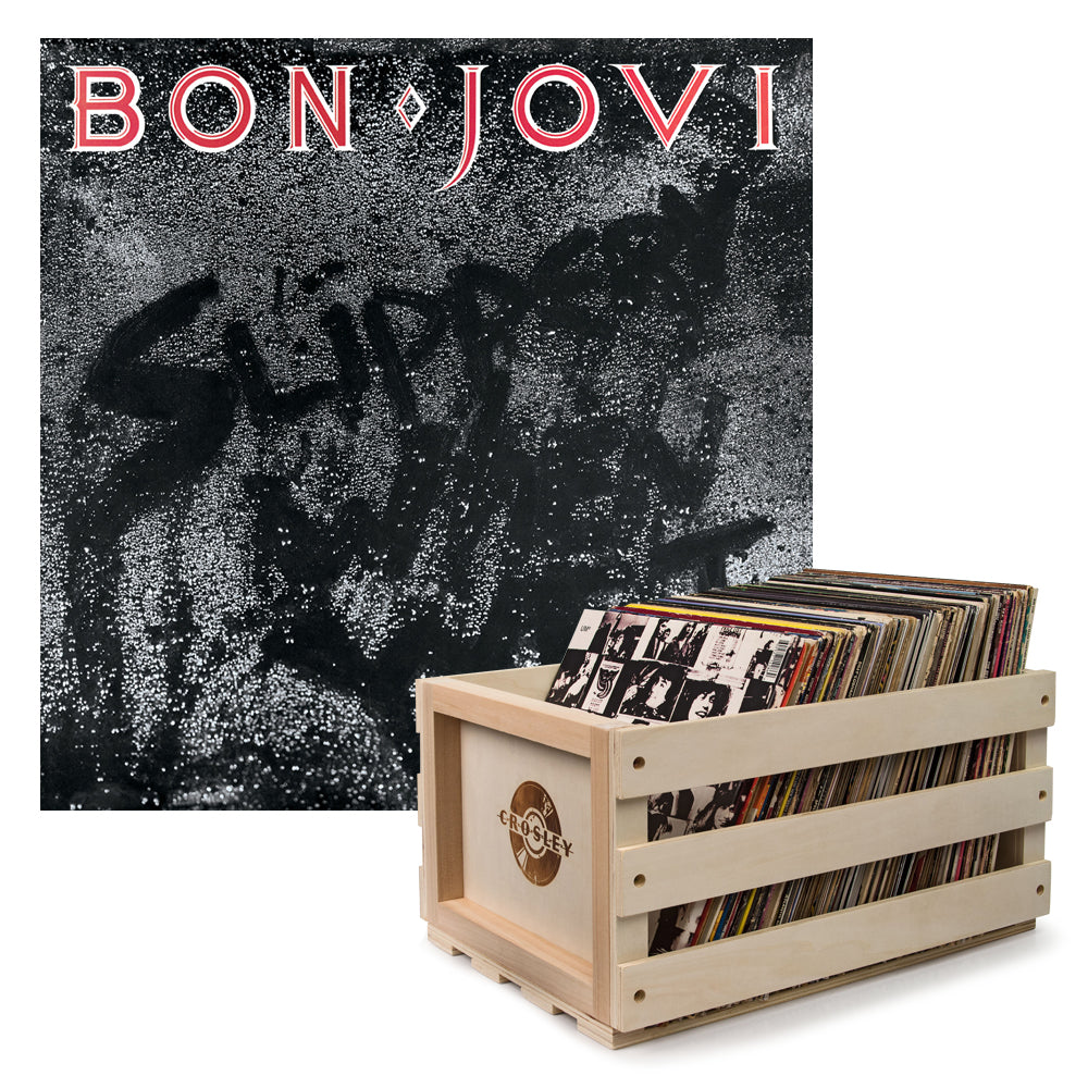V398-UM-4702921-B-202503111135-00 Crosley Record Storage Crate & Bon Jovi Slippery When Wet - Vinyl Album Bundle - Image 1
